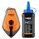 NEO TOOLS Schlagschnur 3:1 mit ABS+TPR Gehäuse und blauer Kreide – 30m Schnurlänge, Schnellaufrollsystem & Blockierung – Präzise für Bau und Renovierung