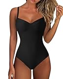 RXRXCOCO V Ausschnitt Badeanzug Damen Bauchweg Push Up Shape Bademode Rückenfrei Badeanzug Mit Cups Swimsuit Schwarz Size L