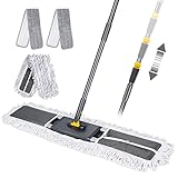 Myiosus Flacher Bodenwischer, 90cm Breit Groß Wischmopp mit 154cm Verstellbar Edelstahlgriff, Großer Wischer mit 1 Baumwolle Pad ＆ 2 Mikrofaser Pads, Industrieller Mop für Haus Mall Hotel Büro Garage