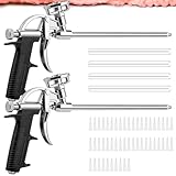 2 Stück PU Schaumpistole, Profi Metall Bauschaumpistole Set mit 54 Düsen (4 Lange + 50 Kurze) | PU Schaum Pistole zum Abdichten, Füllen und Montage für Heimwerker und Profis