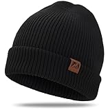 BARFULKER Beanie Mütze Damen Herren, Winter Warm Strickmütze Wintermützen Thermo Laufmützen Dehnbare Weiche Wollmütze mit Bündchen und Dickem Warmem Futter Geschenk Unisex,Schwarz