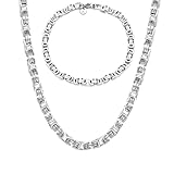 KIM JOHANSON® Edelstahl Herren Königskette Set in Silber | Armband und Halskette | Breite Kette für Männer | Wasserfest | Dicke Armkette | 5mm Breit | Verschiedene Längen | Massive Silberkette (60 CM)