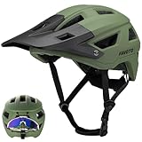 Favoto Mountainbike Fahrradhelm mit Schirm Leicht - Doppelte Inmould Technologie MTB Helm für Damen Herren Rennradhelm L(57-61cm) Verstellabr Armeegrün
