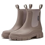 AONEGOLD Wasserdicht Gummistiefel Damen Anti-Rutsch Atmungsaktiv Boots Mode Regenstiefel Stiefeletten Gartenschuhe Gummistiefeletten(Braun,38 EU)