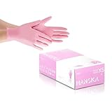 HANSKA 100 rosa Nitril-Einweghandschuhe – puderfrei – Einweg – beidhändig tragbar – unsteril – Gummibasis – Geeignet für medizinische Bereiche und Lebensmittelverarbeitung (100, XS)