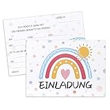 MumdoYAL 12 Stück Einladungskarten Kindergeburtstag | Karten mit Regenbogen- Herzform-Sonne-Motiven | Mädchen & Jungen | geburtstagseinladungen | Größe：150mmx108mm | Papiergewicht ：350g
