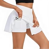Tennis Rock Damen, Sport Skort mit Shorts, Eleganter Laufrock mit integrierter Shorts, praktischen Taschen, Atmungsaktives Material (Weiß)