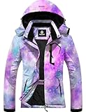 GEMYSE Damen Skijacke Wasserdicht Fleece Winterjacke Winddicht Schneejacke mit Kapuze für Outdoor Aktivitäten und Sport(Violett-Rosa,M)