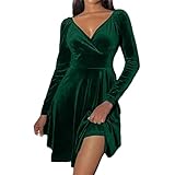 Eauptffy Damen Samtkleid Elegant Abendkleid Langarm - Cocktailkleid Knielang Ballkleider Rundhals Kleid Bodycon Festliche Partykleid Knielangen Kleider Hochzeit Winter Kleid Retro Kleid Silvester