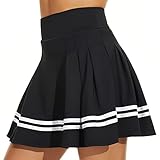 ThreeH A-Linie Faltenröcke Sportlicher Tennisrock mit hoher Taille für Frauen Lässig Laufen Yoga Badminton Golf Skorts mit 2 Taschen Schwarz
