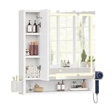 YITAHOME Spiegelschrank Bad mit Beleuchtung, 3 Türen LED Badezimmer Spiegelschrank, Steckdosen, Hängender Badezimmerschrank, Wandschrank, Badezimmerspiegel, 70W x 15D x 75H cm, Weiß