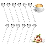 Latte Macchiato Löffel Set 12 Stück lange Löffel für Latte Gläser Edelstahl Teelöffel 17cm Cappuccinolöffel Kaffeelöffel Eislöffel Dessertlöffel (Silber)