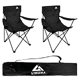 LINUMA® Faltstuhl SCHWARZ Campingstuhl Anglerstuhl mit Getränkehalter & Tragetasche - Anglersessel klappbar - Klappstuhl Gartenstuhl Faltstuhl Relaxsessel Angelsessel faltbar (1., Schwarz)