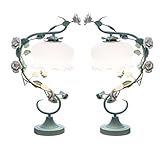 AoLa Blumen Tischlampe Mit Stecker Moderne Kreative Tischleuchte Aus Metall Mit Keramik Flower Glas Lampenschirm E27 Bettleuchte Deko Kleine Lampe Für Schlafzimmer Kinderzimmer Restaurant,2Stück