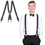 SATINIOR Herren X Form Hosenträger Elastische Strapazierfähige Hosenträger mit Metall Clips für Halloween, Weihnachten (Dunkelgrau)