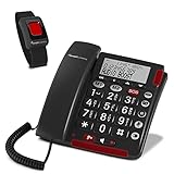 Amplicomms BigTel 50 Alarm Plus, schnurgebundenes Großtastentelefon, SOS-Taste, Notfallarmband, Sprachausgabe, Laute Hörerlautstärke und Klingeltöne