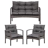 Bielik 3-teiliges Gartenkissen-Set – Sitzpolster für Gartensofa & Rattanmöbel | Bankauflage + 2X Stuhlkissen | Outdoor & Indoor, Water-Repellent, gepolstert, (dunkelgrau)