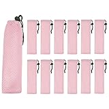 sourcing map 12 x Tragetaschen aus Stroh, tragbare Besteckhülle, Essstäbchenetui, Utensilientasche für Zuhause, Reisen, Outdoor, Aufbewahrung, Gabel, Löffel, Essstäbchen, S & Rosa