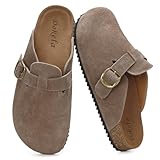 Dokela Clogs Pantoletten Herren Damen Leder Hausschuhe Kork-Fußbett Mules Bequeme Latschen Classic Geschlossene Schlappen, Dunkelbraun, 44 EU