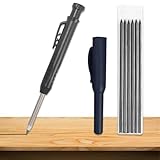 Mechanische Zimmermannsbleistifte mit 6 Minen, Tieflochmarker set 6 Minen + Spitzer + Schreibgriff, Professional Tieflochmarker inkl, Baustelle, Bohrlochmarker, Markierstift, Anreißwerkzeug