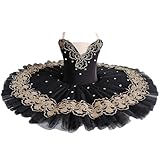 Mädchen Schwarz Ballettkleid Ballett Trikot Exquisite Stickerei Klassisches Schwanensee-Kleid Pancake Rock Tütü