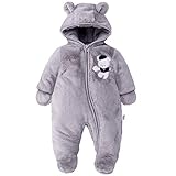 Baby Schneeanzüge Winter Overall mit Kapuze Fleece Strampler Mädchen Jungen Warm Outfits- Gr. 9-12 Monate (80 cm), Grau