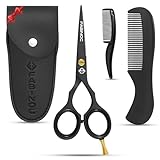 FABINOC® Professionelle 12,7 cm Bartschere männer with bartkamm & Tasche - Schnurrbart-, Augenbrauen-, Ohr- & Nasenhaarschere - Deutsches Qualitäts-Edelstahl