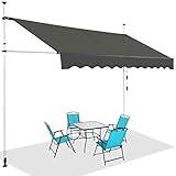 GOPLUS 150/250/300/400 cm breit Klemmmarkise, Terrassenmarkise Sonnenschutz ohne Bohren, Höhenverstellbare Sonnenmarkise, Markise mit Handkurbel, aus Metall & Oxford, Manuell, Einziehbar (3 m, Grau)