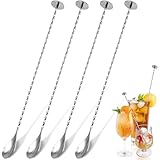 CONJURAIDE 4 Stück Barlöffel, 30cm Lange Löffel Edelstahl Probierlöffel Stampfer Spiral Designer Longdrinklöffel Stößel Cocktail Löffel Eislöffel Lang Bar Zubehör für Stir Cocktail Kaffee