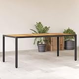 CFODOJ Outdoor-Tische - Gartentisch mit Akazienholzplatte, schwarz, 190 x 90 x 75 cm, Polyrattan