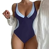 Badeanzug für Damen mit Cups, Badeanzug für Damen, Pool, 1 Stück, Tanga Monokini auf dem Rücken, niedriger Rundhalsausschnitt, Bademode für Damen mit gepolsterten Cups, Push Up Quick Drying, violett,