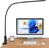 BIENSER Schreibtischlampe LED, Tischlampe mit Klemme - Flexibler Schwanenhals, Bürolampe Architektenlampe Arbeitsleuchte, 11 Helligkeitsstufen X 5 Farben Dimmbar Augenschutz, Speicherfunktion, Schwarz