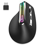 NEWWAY - 2024 Neu - Vertikale kabellose Maus A9 - WiFi 2.4 GHz Bluetooth 3.0/5.0 USB C - Wiederaufladbar - RGB - 2400 DPI - Ergonomisch - Leise - Integrierter Nano-Empfänger 10M - Schwarz