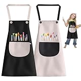 2 Stück Malschürze Kinder, Malkittel Kinder für 6-12 Jahre Mädchen Junge, Wasserdicht Malkittel Bastelschürze Verstellbare,Schürze Kinder Schule mit Taschen,zum Malen, Kochen, Backen, Gartenarbeit