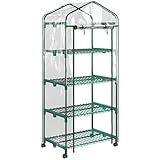 Outsunny Gewächshaus mit Rolle, Regale, winterfest Foliengewächshaus aus Stahl, Treibhaus für Balkon, Garten, Tomatenhaus 69 x 50 x 165 cm, Tomatengewächshaus für Tomaten, Blumen, Pflanzen Transparent