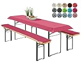 heimtexland ® Bierzeltgarnitur Auflagen Set 3-teilig Tischdecke Bierbankauflage Polster Kissen Biergarnitur Typ698 Beere für Tischmaß 70x220 cm