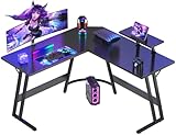 Devoko Gaming Tisch L Form mit Monitorständer, Eckschreibtisch für Gamer, Gaming Schreibtisch L Form, Groß Pc Computertisch, 120 x 120 cm, Kohlefaser Schwarz