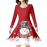 Weihnachtskleid Mädchen 128 - Kleid Weihnachten Mädchen 116 - Kinder Weihnachtsbaum Rentier Druck Weihnachten Langarm Party Prinzessin Kleid (Red 6 7 Years)