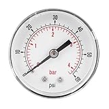 Manometer 1/4 BSPT - Analoger Druckmesser 0-1 Bar, Präzisions-Druckmanometer, Messingteile, luftdicht, für Luft, Wasser, Öl, Industrieprüfung
