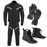Vaster Moto Motorrad-Anzug für Herren, wasserdichte Jacke mit Hose und Stiefeln, CE-geprüft, 4-teiliges Set, Schwarz, XL