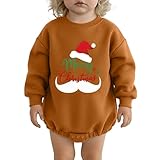 Generisch 2026 Weihnachtskleidung für Babys (Mädchen/Junge): Fleecegefütterter Strampler mit Buchstabenprint, Langarm-Winteroutfit (Coffee, 6-9 Months)