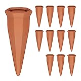 Relaxdays Tonkegel Bewässerung, Gießkegel 12er Set, für 1,5 L PET-Flaschen, Zimmerpflanzen & Balkonkästen, terrakotta