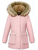 Vancavoo Winterjacke Mädchen Winter Jacke Teenager Wintermantel Länge Steppjacke Warmer Parka Kinder Mantel Kinderjacken mit Kapuze Outdoor,Rosa,135-145CM