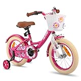 HILAND 12 Zoll Kinderfahrrad, 3-5 Jahre Mädchenfahrrad mit Korb und Stützrädern, Rosa
