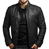 GaoLeAve Frühling Sommer Herrenbekleidung Lederjacke Herren Stehkragen Punk Ledermantel Herren Frühling und Herbst Lederjacke Black M