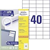 AVERY Zweckform 3651 Universal Etiketten (4.000 Klebeetiketten, 52,5x29,7mm auf A4, Papier matt, individuell bedruckbar, selbstklebende Aufkleber mit ultragrip) 100 Blatt, weiß