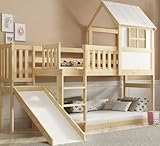 Interbeds Hochbett 200x90 cm mit Rutsche und Treppen Etagenbett Stockbett Holzbett Kinderbett mit Lattenrost Spielbett (Mit Rutsche)