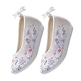 VALICLUD 1 Paar Hanfu bestickte Schuhe Flache Schuhe mit Zehenpartie Plateau+Schuhe ethnische Seidenstoffschuhe Sandalen Damenschuhe chinesische Retro-Schuhe Kostümschuhe Gummi Weiß