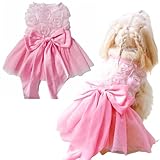 Yaopelky Kleine HundehochzeitskleiderRose Blume Bowknot Katze Kleid Welpe Tüll Kleid Katze Outfit Haustier Kostüm für Yorkie Teddy Chihuahua