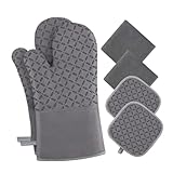 GRADENEVE 1 Satz rutschfeste Silikonhandschuhe Schürze Ofenhandschuh Handschuhe in Lebensmittelqualität küchenhandschuhe Handschuhe küche mikrowellenhandschuhe Backhandschuhe Baumwolle Grey